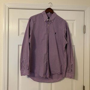 Ralph Lauren Pink Blue and White  Checkered Shirt Size Large 100% Cotton